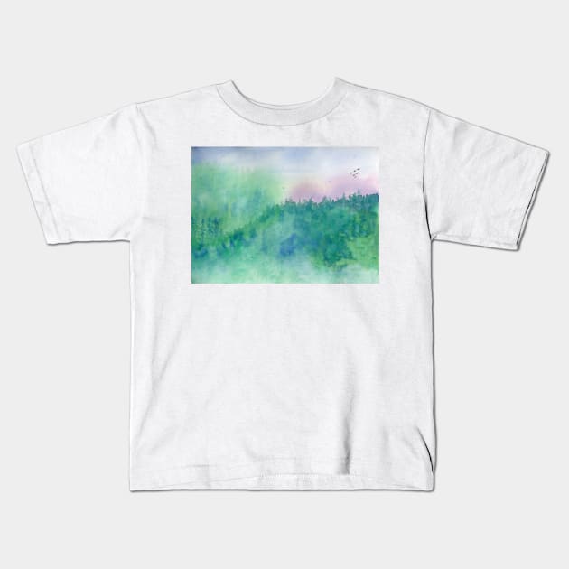 Green Mist Forest. Original Watercolor Painting Fine Art Print Landscape Art Print from Watercolor Painting Original Wall Art Kids T-Shirt by EugeniaAlvarez